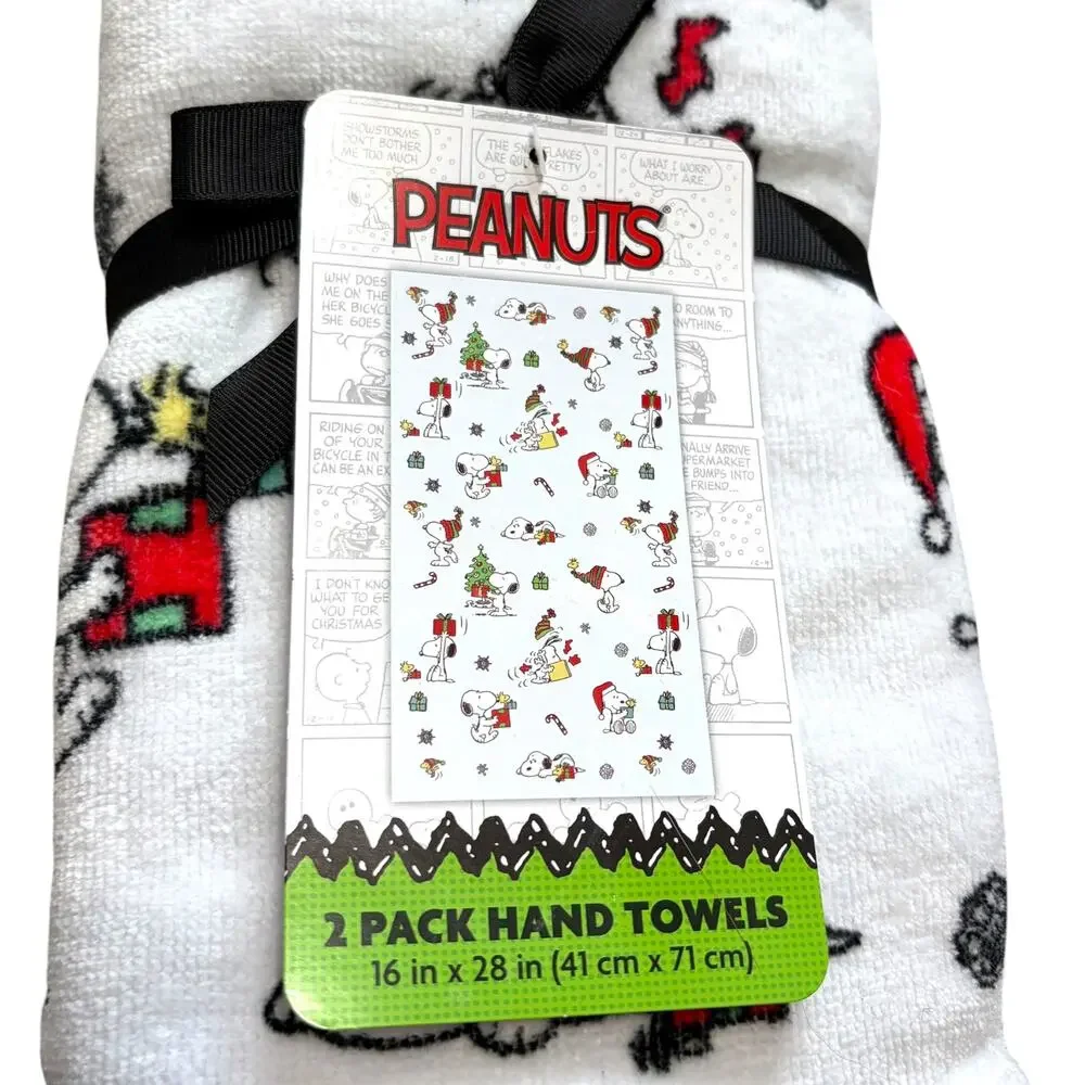 Peanuts Snoopy Woodstock 2 Pack Hand Towels NWT 16in x 28in Holiday Print
